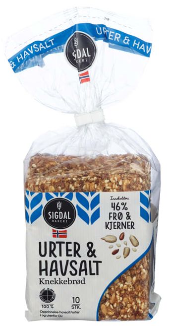 Hovedbilde  Sigdal Knekkebrød Urter& Havsalt 220g.