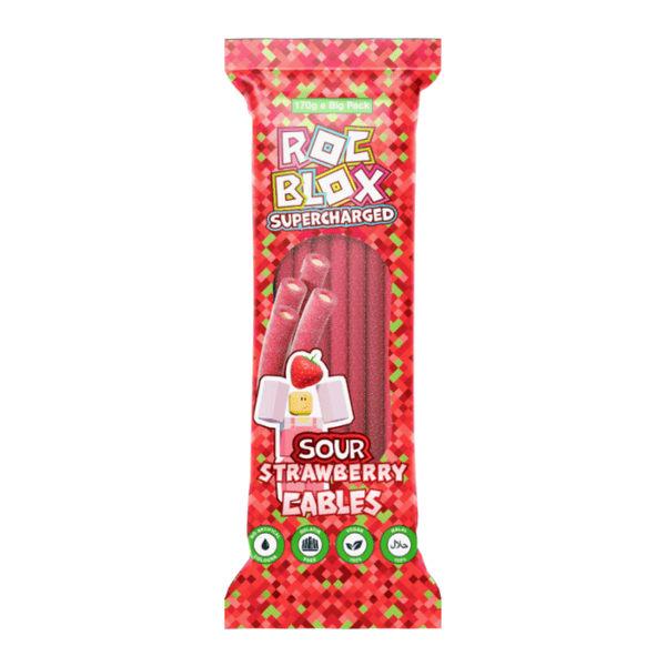 Rocblox Sour Strawberry Cables 170g./ Halal