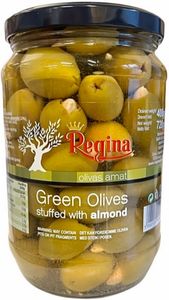Hovedbilde REGINA GR&Oslash;NNE OLIVEN FYLT MED MANDLER 720g.