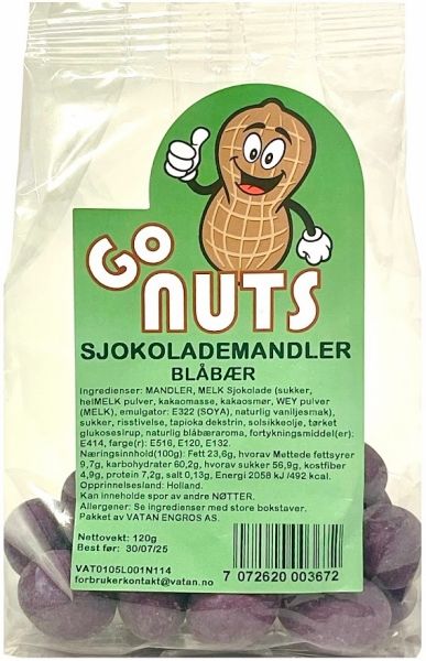 GO NUTS SJOKOMANDLER BLÅBÆR  120g.